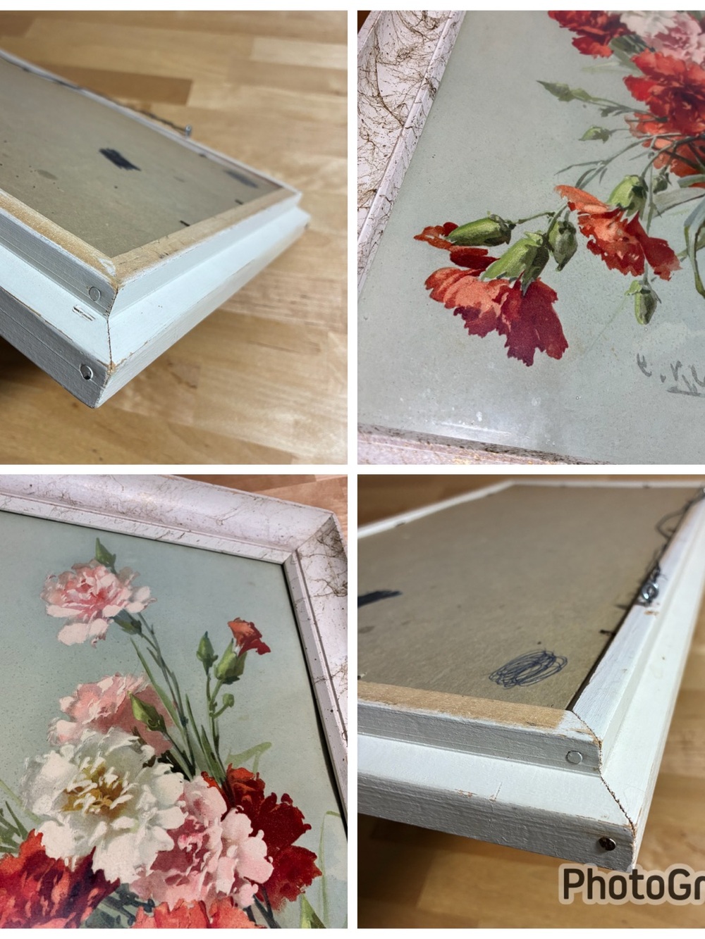 Vintage Floral Print Wall Art in Wood Frame Carnation Bouquet Cottagecore Decor - Picture 12 of 12